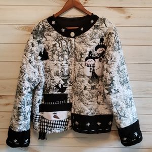Quilted Holiday Jacket with Snowmen Decor-Med